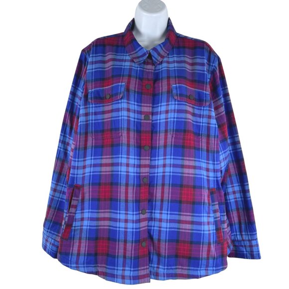 L.L.‎ Bean Fleece Lined Flannel Shirt Womens 1X Snap Front Plaid NWT TP-3103 - Picture 1 of 12